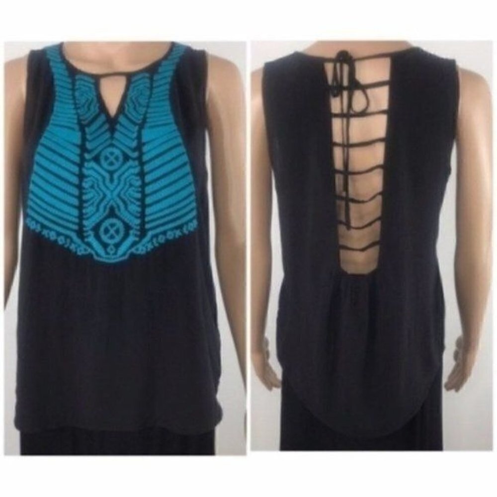 ANDREE Blue embroidered Rayon blouse size small